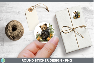 Animals Autumn Pumpkin Bear Stickers | Round Labels Designs