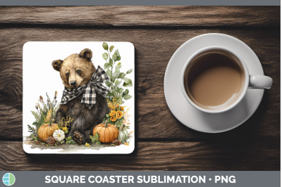 Bear Square Coaster Animals Autumn Pumpkin Sublimation Drink