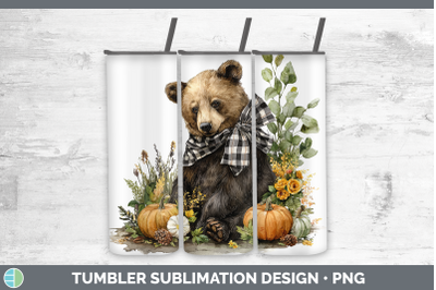 Bear Tumbler Animals Autumn Pumpkin Sublimation 20 oz Skinny