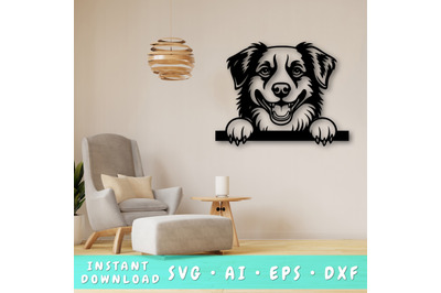 Peeking Australian Shepherd Laser SVG, Dog Laser Cut Design, Pet Lover