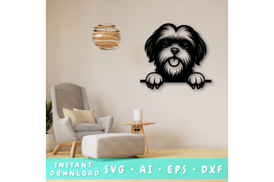 Peeking Shih Tzu Laser SVG, Cute Dog Laser Cut, Pet Lover Design
