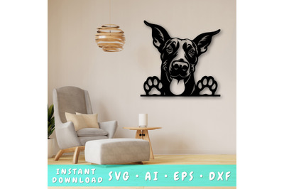 Peeking Doberman SVG, Dog Laser Cut Design, Pet Lover Gift, Animal Art