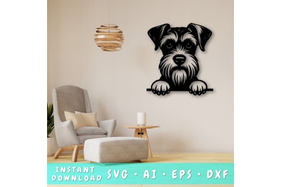 Peeking Miniature Schnauzer Laser SVG, Cute Dog Laser Cut, Pet Lover