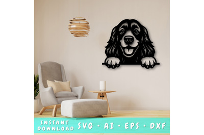 Peeking Cocker Spaniel Laser SVG, Dog Laser Cut Design, Pet Lover Gift