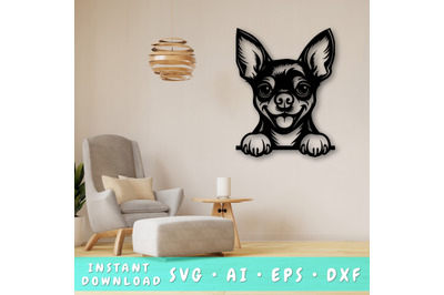 Peeking Chihuahua Laser SVG, Cute Dog Laser Cut, Pet Lover Design