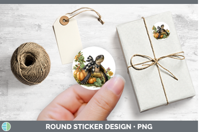 Animals Autumn Pumpkin Sea Turtle Stickers | Round Labels De