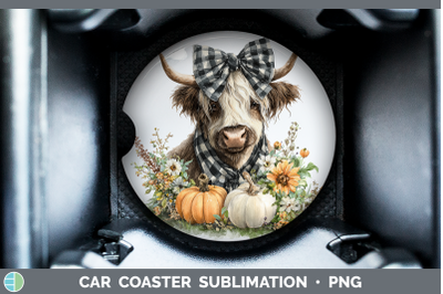 Highland Cow Car Coaster Animals Autumn Pumpkin Sublimation