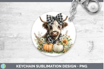 Highland Cow Keychain Animals Autumn Pumpkin Sublimation Key