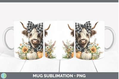 Highland Cow Mug Wrap Animals Autumn Pumpkin Sublimation Cof