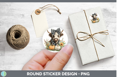 Animals Autumn Pumpkin Highland Cow Stickers | Round Labels