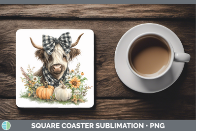Highland Cow Square Coaster Animals Autumn Pumpkin Sublimati