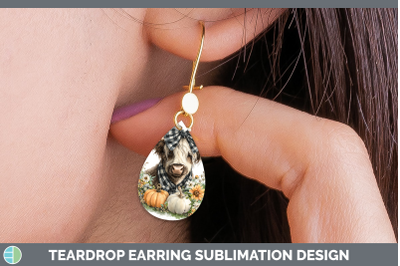 Highland Cow Teardrop Earrings Animals Autumn Pumpkin Sublim