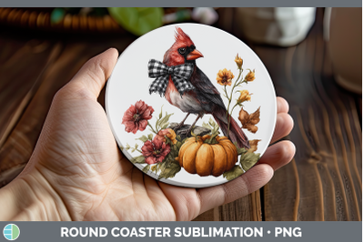 Cardinal Round Coaster Animals Autumn Pumpkin Sublimation Co
