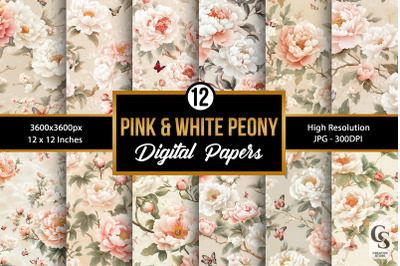 Vintage Pink Peony Flowers Seamless Patterns