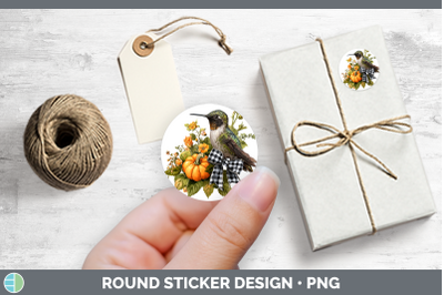 Animals Autumn Pumpkin Hummingbird Stickers | Round Labels D
