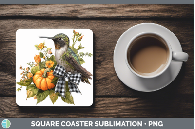 Hummingbird Square Coaster Animals Autumn Pumpkin Sublimatio