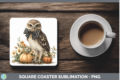 Owl Square Coaster Animals Autumn Pumpkin Sublimation Drink