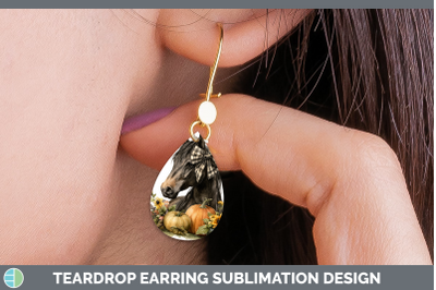 Horse Teardrop Earrings Animals Autumn Pumpkin Sublimation E