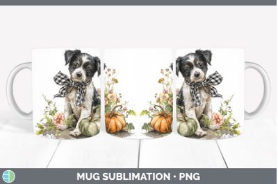 Puppy Mug Wrap Animals Autumn Pumpkin Sublimation Coffee Cup