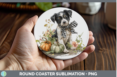 Puppy Round Coaster Animals Autumn Pumpkin Sublimation Coast