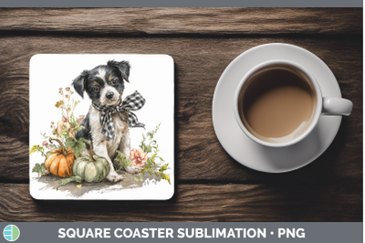 Puppy Square Coaster Animals Autumn Pumpkin Sublimation Drin