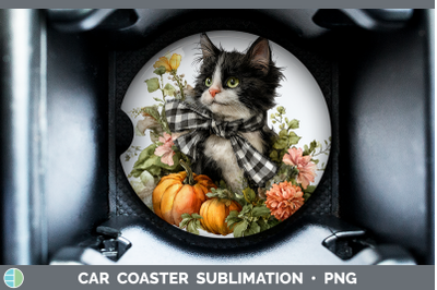 Kitten Car Coaster Animals Autumn Pumpkin Sublimation Drink