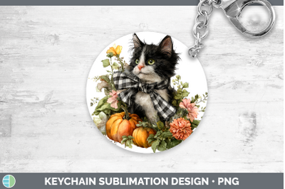 Kitten Keychain Animals Autumn Pumpkin Sublimation Keyring D