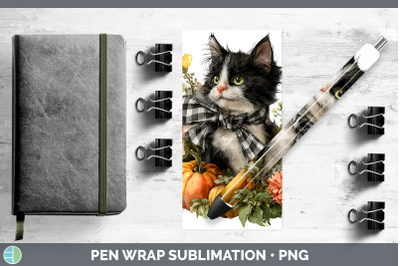 Kitten Pen Wrap Animals Autumn Pumpkin Sublimation Pen Desig