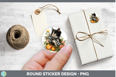 Animals Autumn Pumpkin Kitten Stickers | Round Labels Design