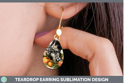 Kitten Teardrop Earrings Animals Autumn Pumpkin Sublimation