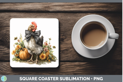 Chicken Square Coaster Animals Autumn Pumpkin Sublimation Dr