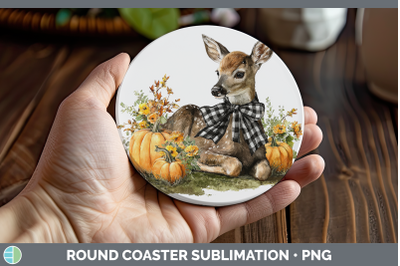 Deer Round Coaster Animals Autumn Pumpkin Sublimation Coaste