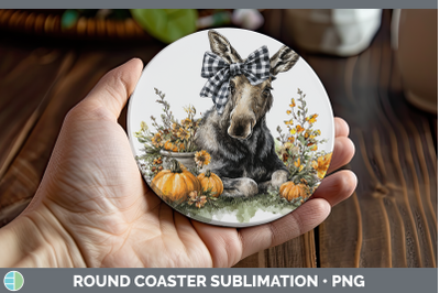 Moose Round Coaster Animals Autumn Pumpkin Sublimation Coast