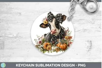 Cow Keychain Animals Autumn Pumpkin Sublimation Keyring Desi