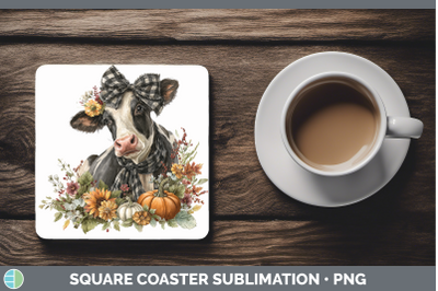 Cow Square Coaster Animals Autumn Pumpkin Sublimation Drink