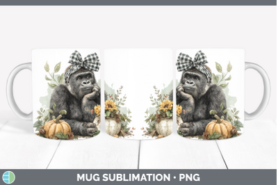 Gorilla Mug Wrap Animals Autumn Pumpkin Sublimation Coffee C