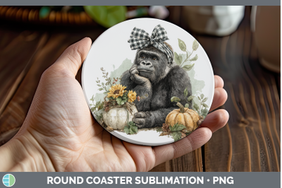 Gorilla Round Coaster Animals Autumn Pumpkin Sublimation Coa