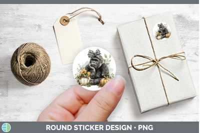 Animals Autumn Pumpkin Gorilla Stickers | Round Labels Desig