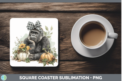 Gorilla Square Coaster Animals Autumn Pumpkin Sublimation Dr
