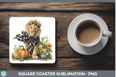 Lion Square Coaster Animals Autumn Pumpkin Sublimation Drink