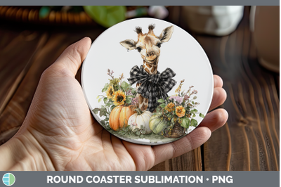 Giraffe Round Coaster Animals Autumn Pumpkin Sublimation Coa