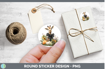 Animals Autumn Pumpkin Giraffe Stickers | Round Labels Desig