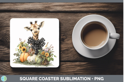 Giraffe Square Coaster Animals Autumn Pumpkin Sublimation Dr