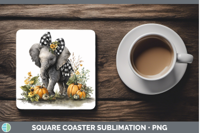 Elephant Square Coaster Animals Autumn Pumpkin Sublimation D
