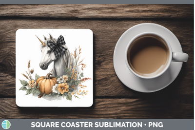 Unicorn Square Coaster Animals Autumn Pumpkin Sublimation Dr