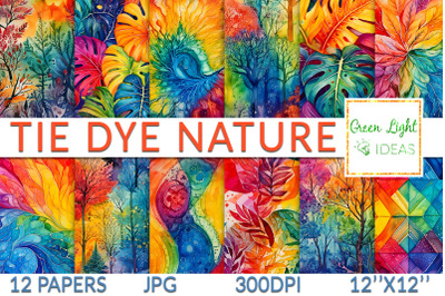 Tie Dye Botanical Digital Papers, Summer Batik Backgrounds
