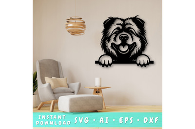 Peeking Chow Chow Laser SVG, Dog Laser Cut Design, Pet Lover Gift