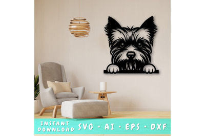 Peeking Yorkshire Terrier Laser SVG, Cute Dog Laser Cut, Pet Lover SVG