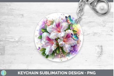 Azalea Keychain Flowers 01 Rainbow Summer Sublimation Keyrin