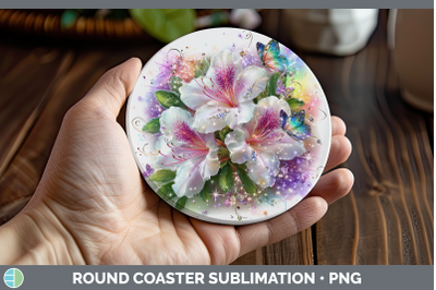 Azalea Round Coaster Flowers 01 Rainbow Summer Sublimation C